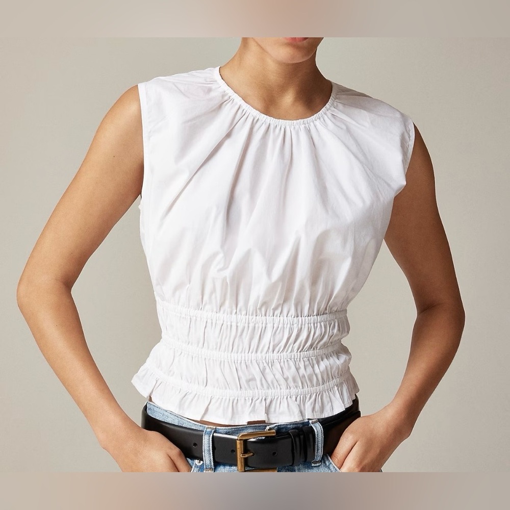 J Crew Hyacinth cotton poplin smocked waist sleeveless top in white size large